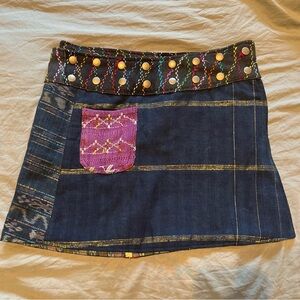 Women’s Snap Adjustable Boho Hippie Button Wrap Skirt 100% Cotton Colorful blue